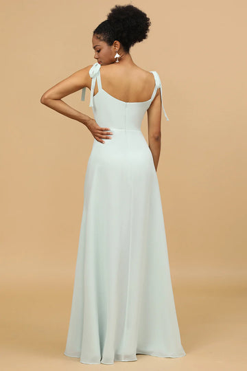 Mint A Line Chiffon Long Bridesmaid Dress with Slit